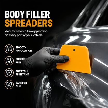 30-Pack Automotive Applicator Body Filler Spreaders for Car Fillers, Putties, Glazes, Caulks and Paint, Trapezoid – 4", 5", & 6" Plastic Spreader Tools (10 Each Size) Reusable Car Repair Kit