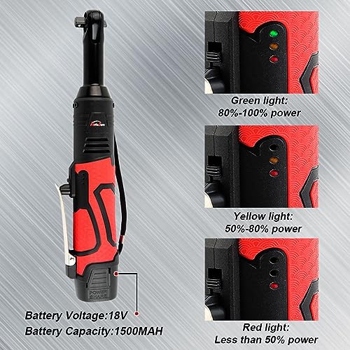 Extended 18V Cordless Electric Ratchet Wrench Set 3/8" Drive 450RPM 60 ft-lbs Power Ratchet Tool Kit with 1/4" Socket Adapter, 7pcs Socket, Charger and 2pcs 1.5Ah Lithium-Ion Batteries