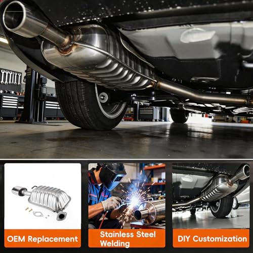 100% Stainless Steel Rear Exhaust Muffler for Hyundai Sonata 11-14 HS08 - size: For 2011-2014 Hyundai Sonata