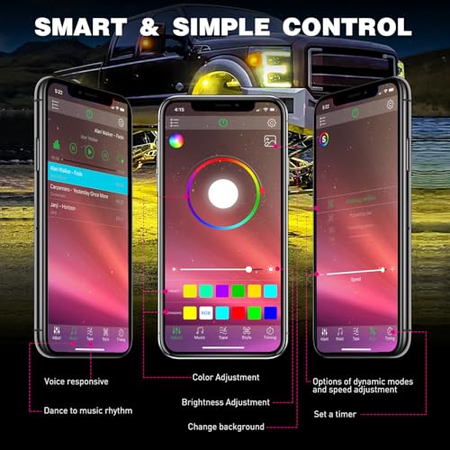 Nilight RGB LED Rock Lights Kit 6PCS Bluetooth App Control Multicolor - color: RGB 3LED w/Magnetic base, size: 6 Pods