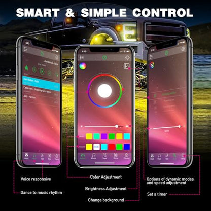 Nilight RGB LED Rock Lights Kit 8PCS Bluetooth App Control Multicolor - color: RGB 3LED w/Magnetic base, size: 8 Pods
