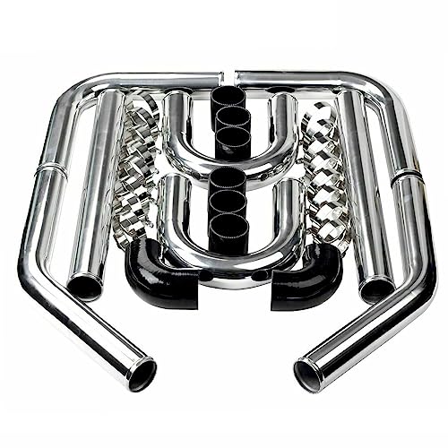 Universal Turbo Intercooler Aluminum Pipe Piping and Silicone Hose Kit with Stainless Steel T-Clamps (2.5inch, Black) - color: Black-2.5 In