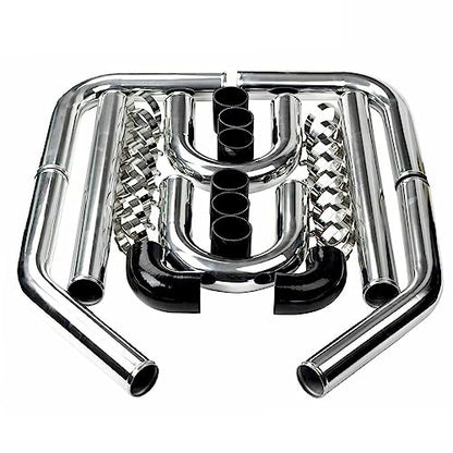 Universal Turbo Intercooler Aluminum Pipe Piping and Silicone Hose Kit with Stainless Steel T-Clamps (2.5inch, Black) - color: Black-2.5 In