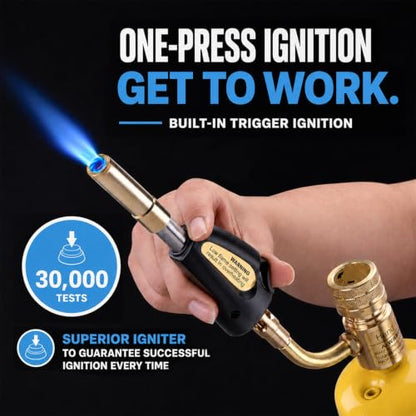 Propane Torch Head with Igniter, Adjustable Flame for Soldering - color: Black and Gold