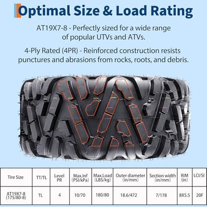 GarveeTech Pack of 4 Off-Road 19x7-8 & 18x9.5-8 ATV/UTV Tires - size: 19x7-8 & 18x9.50-8, style: Pattern 518