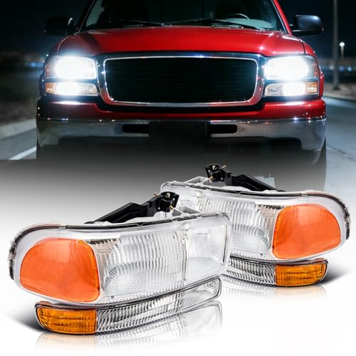 Torchbeam Headlights Assembly for 1999-2006 GMC Sierra 1500 4.8L/5.3L/4.3L - color: Chrome-Amber/for 1999-2006 GMC Sierra 1500