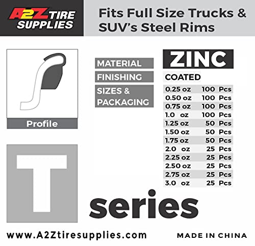T Series Hammer on ZINC Wheel Weights Coated (0.25oz-0.50oz-0.75oz-1.0oz) 25pcs@ - size: 0.25oz-1.0oz
