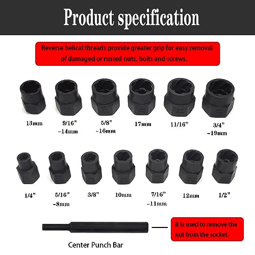 14PCS Twist Lug Nut Socket Set, 3/8" Drive Bolt Nut Extractor Tool - color: 14pcs Lug Nut Extractor 3/8 Inch Drive