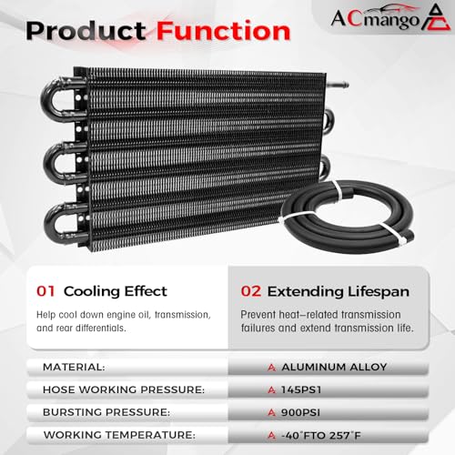 6 Pass Ultra-Cool Tube and Fin Transmission Cooler - color: Black, size: 6-pass