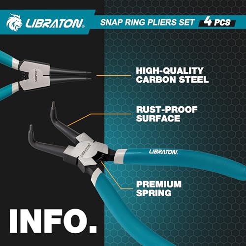 LIBRATON 7" Snap Ring Pliers Set, 4PCS Heavy Duty Retaining Ring Pliers