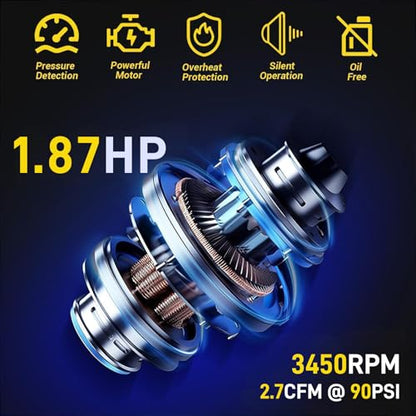 8 Gallon Portable Air Compressor, 1.8 HP, 2.7 CFM, 115 PSI - size: 8 Gallon