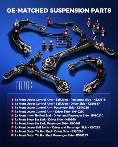 KAX Upgraded 12pcs Front Suspension Kit for 𝐇𝐨𝐧𝐝𝐚 𝐀𝐜𝐜𝐨𝐫𝐝 2003-2007 & Acura TSX 2004-2008, 4 Upper Lower Control Arm, 2 Lower Ball Joint, 4 Tie Rods, 2 Sway Bars End link K620616 K620617 - size: Accord 2003-2007