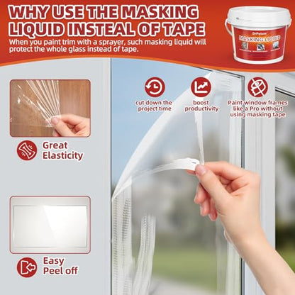 Masking Liquid Tape, Transparent Peelable Coating for Protect Windows Glass, Used for Priming Windows, Floors and Non-Porous Surfaces Painting, 1 Quart (with Paint Brush)