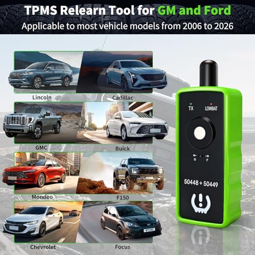 2IN1 TPMS Relearn Tool w/Battery for GM and Ford, FIRSTOOL EL50448+EL50449 TPMS Reset Tool with Model Switch Button Tire Sensor Programmer TPMS Sensor Tool,Tire Sensor Reset Tool for Lincoln GMC Buick - size: With Battery