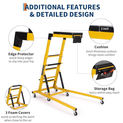 TrailBlaze Topside Automotive Engine Creeper – 400 lbs Capacity – Adjustable Height 48"-66" – Collapsible with 6 Swivel Casters, Thick Cushion & Tool Pouch – Overhead Mechanic Creeper - color: Yellow