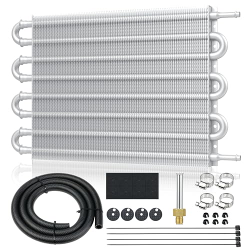 Universal 5/16" Transmission Oil Cooler Kit, Aluminium alloy 8 Pass Tube and Fin Oil Cooler Kit with Hose Mounting Kit, Silver - color: Silver, size: 8 Pass