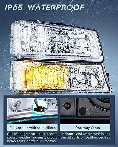Nilight Headlight Assembly for 2003 2004 2005 2006 Chevy Silverado Avalanche 1500 1500HD 2500 2500HD 3500 Chevrolet Pickup Replacement Headlamp Housing Bumper Lamp Set - color: Chrome Housing + Clear Reflector