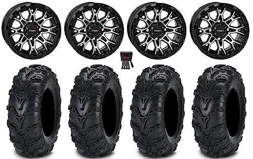 Bundle - 9 Items: System 3 ST-6 12" Wheels Black 25" Mud Lite II Tires [4x110 Bolt Pattern 10mmx1.25 Lug Kit]