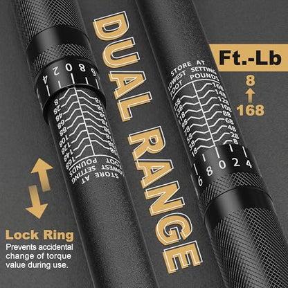 1/2" Drive Torque Wrench 8-168Ft.-Lb./10.9-227.9Nm, Two-way Adjustable 72-tooth Click Torque Wrench, Dual Scale, ±3% Accuracy Wrench, Suitable for Maintenance Bicycles, Cars and Trucks - size: 1/2"