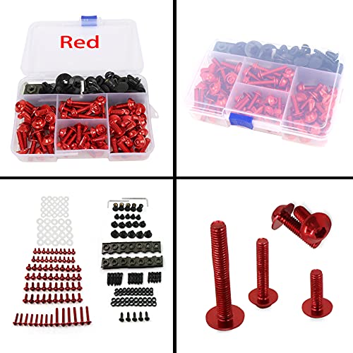 Worldmotop Fairing Bolt Kit Screws Fasteners Universal Compatible with Yamaha Honda Kawasaki Suzuki BMW,Fairing Bolt Kits Metric Bolts and Nuts Kit(red) - color: red