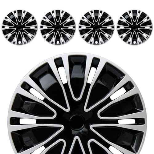 14 inch Hubcaps ABS Replacement for Steel Wheel（Non-Alloy） Snap-on Set of 4 - color: BK-Silver-Black, size: 14-inch