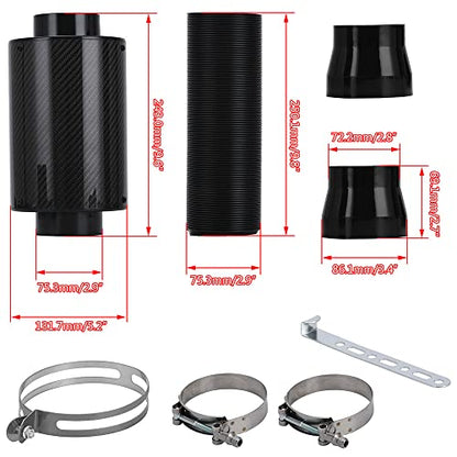 PTNHZ Universal 3" Racing Carbon Fiber Cold Feed Induction Kit Air Intake Kit Air Filter Box Without Fan - size: Without Fun