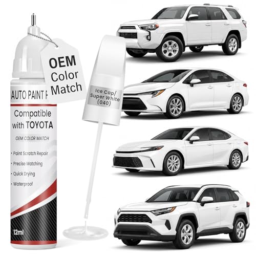 Ice Cap/Super White(040) Touch Up Paint for Toyota, 0.4 fl oz OEM Color Match Professional Grade Car Paint Scratch Remover for Avalon/RAV4/Camry/Corolla/Highlander/Prius/Sequoia/Sienna/Tacoma - color: Ice Cap/Super White