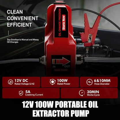 Oil Transfer Pump 12V 100W, Engine Oil Extractor Pump - color: Red