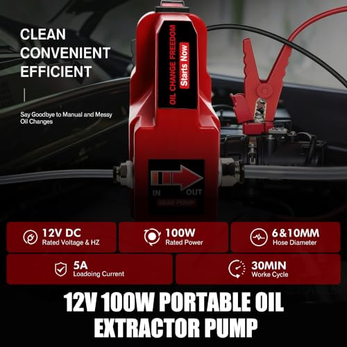 Oil Transfer Pump 12V 100W, Engine Oil Extractor Pump - color: Red