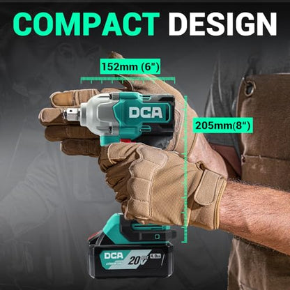 DCA Cordless Impact Wrench 1/2 INCH, Max 503Ft-lbs/682N.m Brushless Impact Gun, High Torque Electric Impact Driver with Hog Ring, 4 Modes with Smart Loosen Function, 2 * 4.0Ah Battery