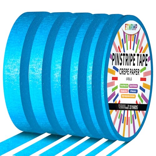 6 Rolls Pinstripe Masking Tape 1/16", 1/8", 1/4", 3/8",1/2", 3/4" - color: Light Blue