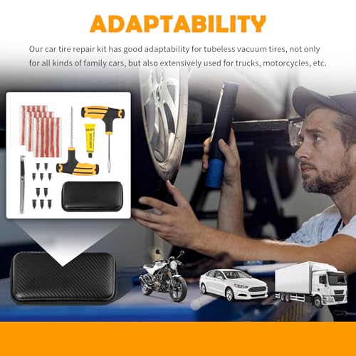 30PCS Car Tire Plug Kit,Essential Car Emergency Flat Tire Repair Kit Contains Drill/Rubber Repairs Screws/Cars Tires Repair Plugs,Professional Tubeless Tires Patch Kits for Cars