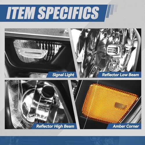 Auto Dynasty Headlights Assembly Compatible with 2019-2024 Dodge Ram 1500, Driver and Passenger Side Halogen Headlamps Replacement, GM2502329 GM2503329, Black Housing Amber Corner - color: Black Amber
