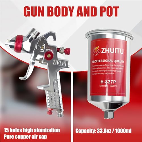 HVLP Air Spray Gun with 1.4/1.7/2mm Nozzles Air Compressor Regulator Paint Gun Kit 1000cc Capacity Cup Air Spray Paint Gun for Car Primer Painting,Furniture Spraying,Wall Painting,Base Coatings