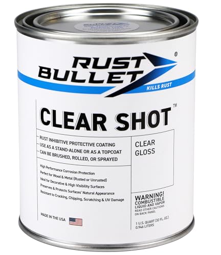 RUST BULLET Clear Shot - Clear Gloss - 1 Quart - Clear Coat for Automotive, Wood, & Metal Projects, UV Resistant Coating Won't Crack, Chip, Peel or Yellow - size: 32 Fl Oz (Pack of 1)