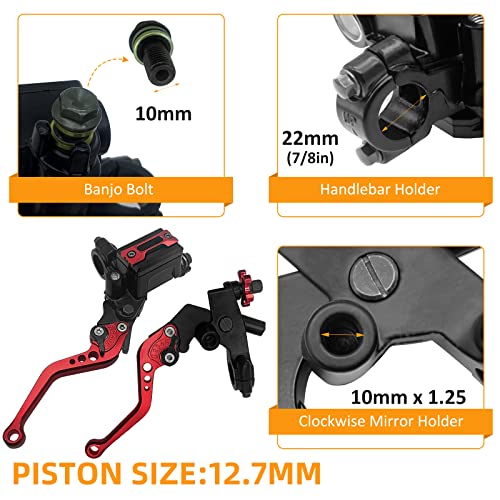M MATI Upgrade Universal 7/8" 22mm Handlebar Brake Master Cylinder Clutch Lever Set Left & Right Motorcycle Levers Compatible with Yamaha Honda Kawasaki Suzuki Harley(RED) - color: Red