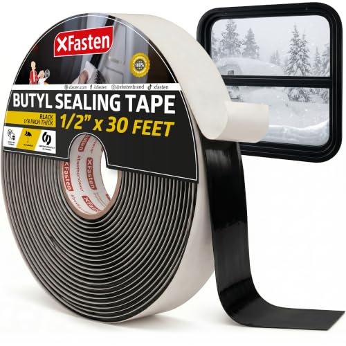 XFasten Butyl Tape Black, 1/2 in x 30 ft x 1/8 in – Easy-to-Work-with Automotive Butyl Sealant Tape, Mess-Free Rubber Caulk for RV, EPDM Putty for Window, Headlight, Roof, Windshield, and Car Doors - size: 1/2” x 1/8” x 30', Single Pack