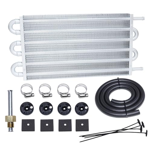Transmission Oil Cooler Kit, Aluminium alloy Radiator with 5/16" Tube and Hose Mounting Kit(Silver) (6 Pass) - color: Silver, size: 6 Pass