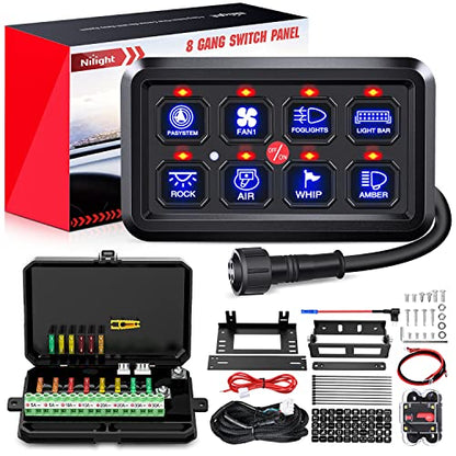 Nilight 8 Gang Switch Panel System Circuit Control Relay System Fuse Wiring Harness Automatic Dimmable ON Off LED Switch Pod for 12V Cars Trucks Campers SUV, 2 Years Warranty,Blue - color: Blue, size: 8 Gang Switch