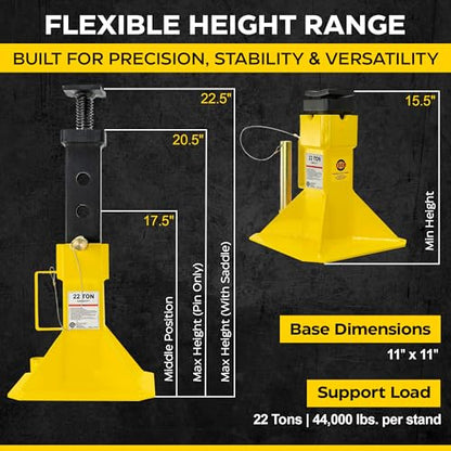 ESCO 22 Ton Heavy Duty Jack Support Stands with Threaded Adjustable Post, 1 Pair