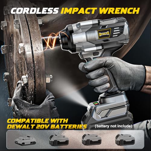 1/2" Cordless Impact Wrench 1110 Ft-lbs Compatible with DeWalt 20V Battery - color: Grey