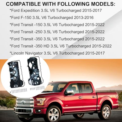 Engine Valve Cover Set Compatible with Ford F-150 2013-2017, Expedition 2015-2017, Transit 150 250 350 2015-2022, Lincoln Navigator 2015-2017, Direct Replace Part # BL3Z-6582-H DL3Z-6582-C