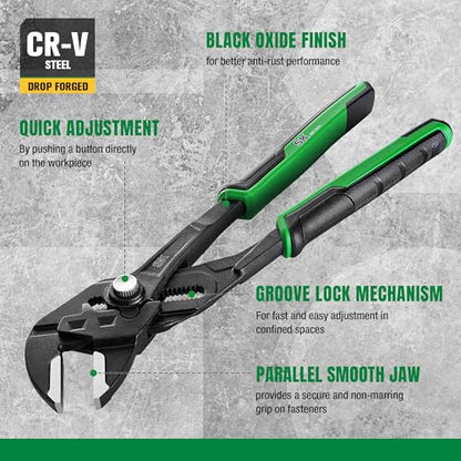 SK Pliers Wrench Set, Adjustable Parallel Smooth Jaw, 6'', 7.5'', 10''&12'' - size: 6-inch, 7.5-inch, 10-inch, 12-inch Set