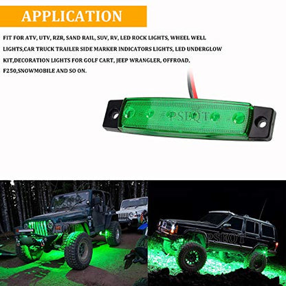 PSEQT 10 Pcs LED Rock Strip Lights Car Underglow Wheel Fender Well Lighting Kits Waterproof for Golf Cart Wrangler Offroad Truck RV UTV ATV Snowmobile (Green) - color: Green