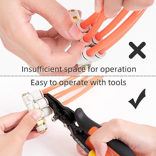 PLATATO Push to Connect Fittings Air Line Disconnect Tool Kit Push Fitting Removal Tool for 1/4”, 5/16”, 3/8”, 1/2” (6mm, 8mm,10mm,12mm) Quick Connect Release Pliers with 15 Pcs Pneumatic Fittings