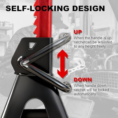 6 Ton (13,200 LBs) Jack Stands with Double Pin Locking,Rubber Cover and Large Foot Base,15"-23" Adjustable Height,Heavy Duty Car Jack Stands,Lifting Bus,RV,SUV,MPV,Pickup Truck,ATV/UTV,1 Pair - color: red-standard, size: 6ton Load Capacity