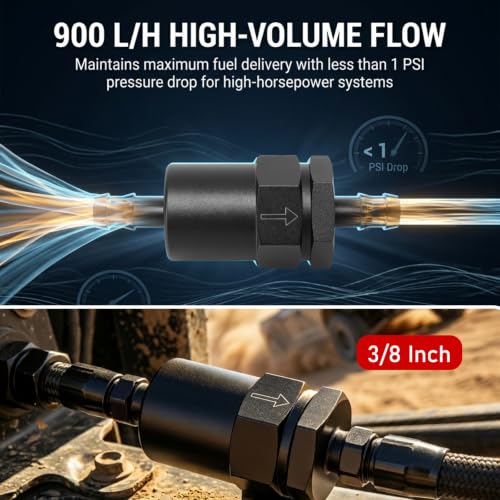 MDEOOSKY 3/8 Inch Billet Inline Fuel Filter, 30 Micron Aluminum Filter, High Flow Rate, Reusable Design - size: 3/8 inch