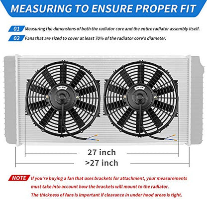 MONOKING 2PCS 12 Inch 12" Black Universal Electric Radiator Slim Fan 12V 80W High Performance Cooling Push Pull with Mounting Kit 1750 CFM 6.67 Amps - size: 12 Inch-2PCS Straight