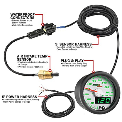 MaxTow White & Green 300F Air Intake Temperature Gauge Kit, 2-1/16" 52mm