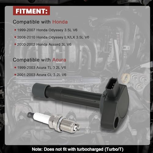 UF242 Ignition Coil Pack and Iridium Spark Plugs Set of 6 Compatible with Honda Accord 2000-2007 Odyssey 1999-2007 2008-2010 EX LX Pilot 2003-2008 Ridgeline 2006-2008 Acura MDX TL V6,Replace#,GN10168